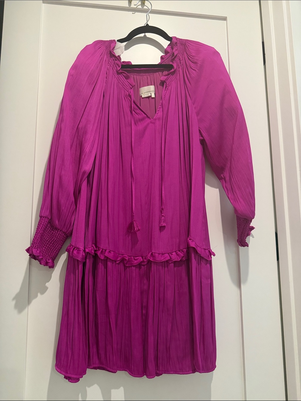 Women’s Fuchsia Pleated Long-Sleeve Dress